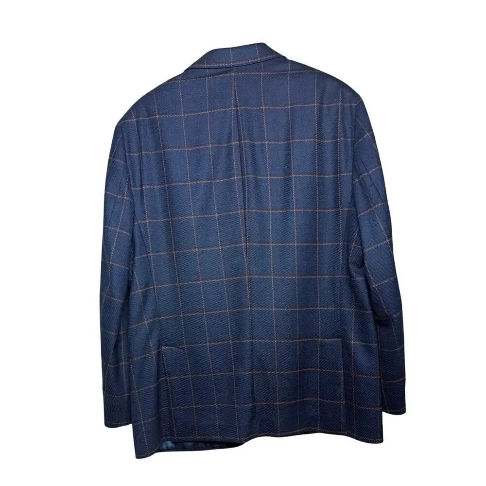 TailoRed Carlo Barbera Super Stretch Navy Plaid Wool Blazer Sz. 44R
